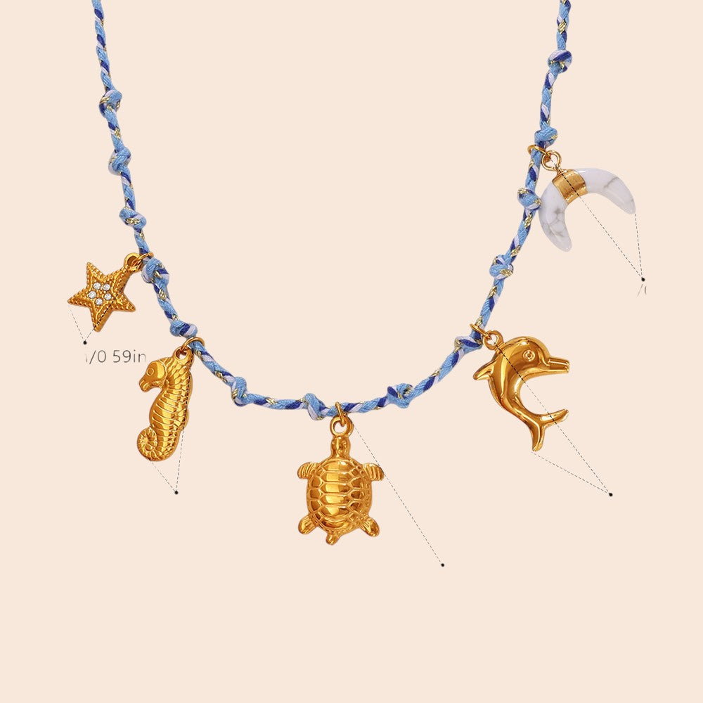 Ocean Charm Braided Necklace & Bracelet Set