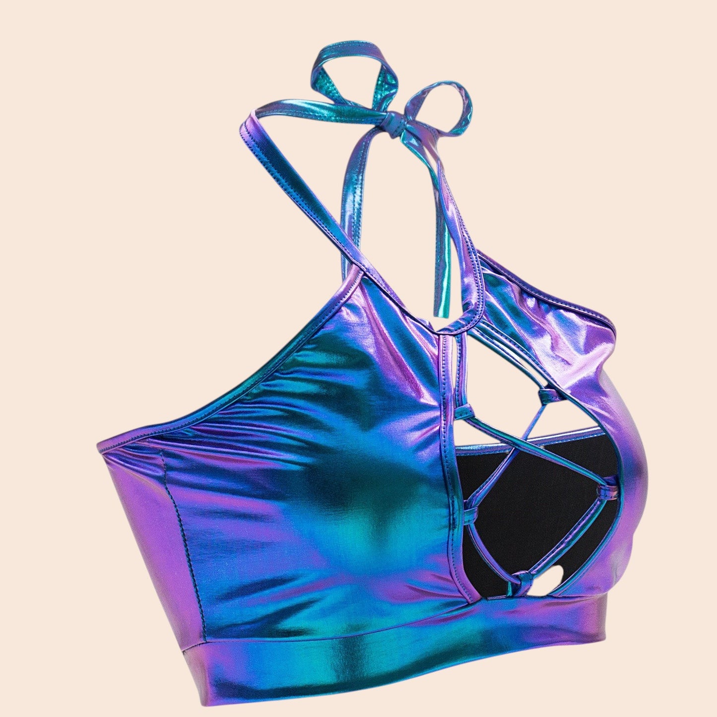 Metallic Cutout Halter Crop Top