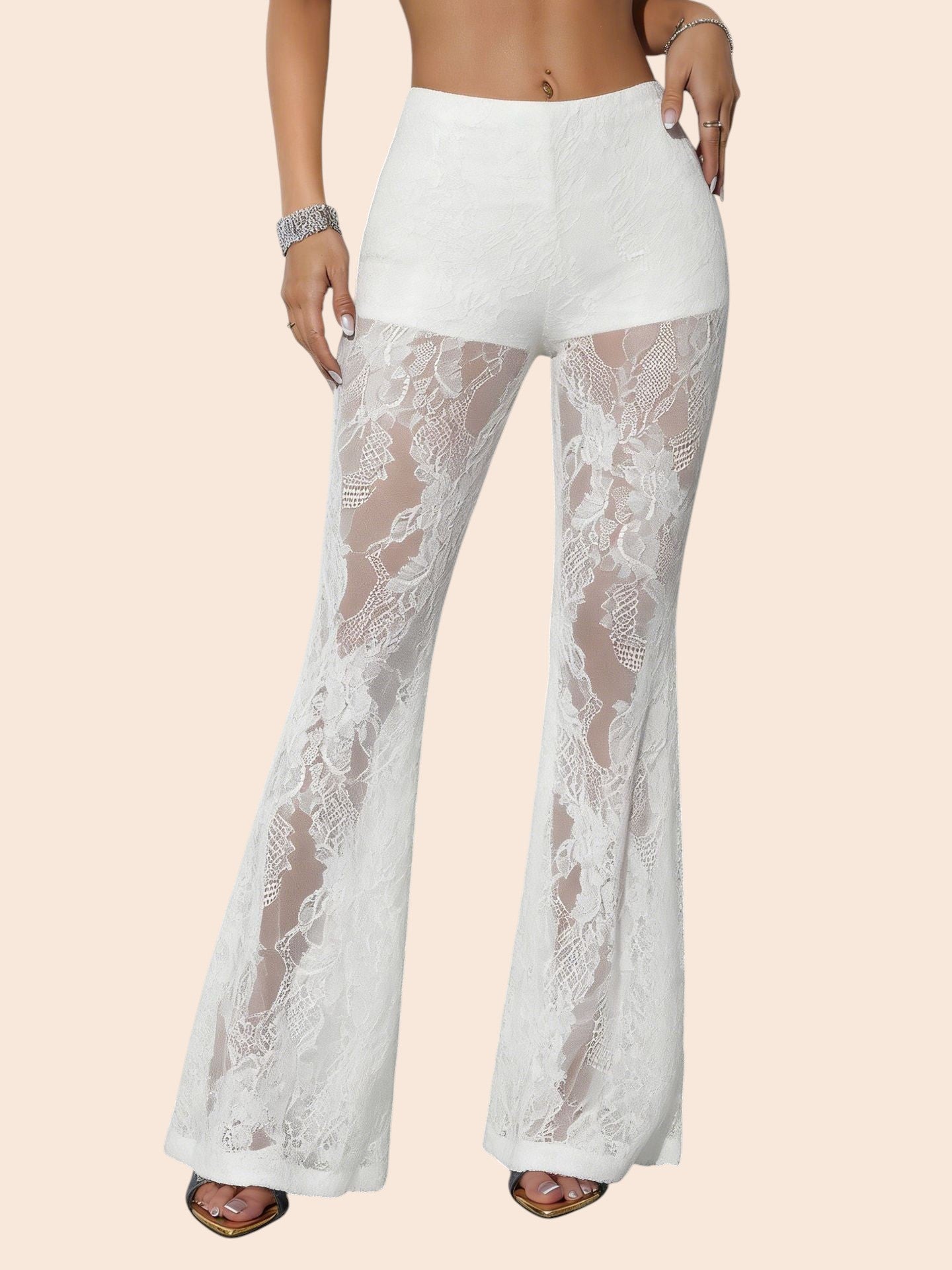 Sheer Lace Flared Pants
