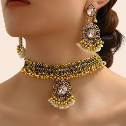 Vintage Pearl Flower Statement Necklace & Earring Set