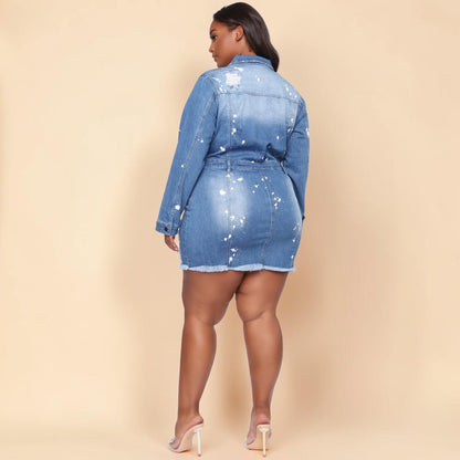 Elastic Denim Button Detail Dress