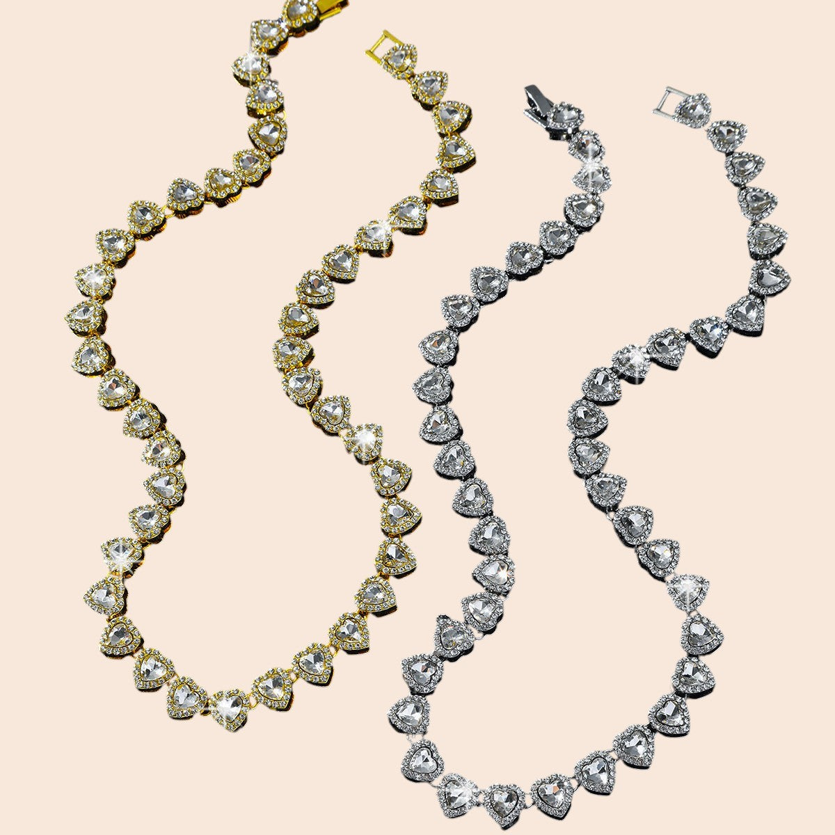 Luxury Heart Crystal Cuban Chain Set