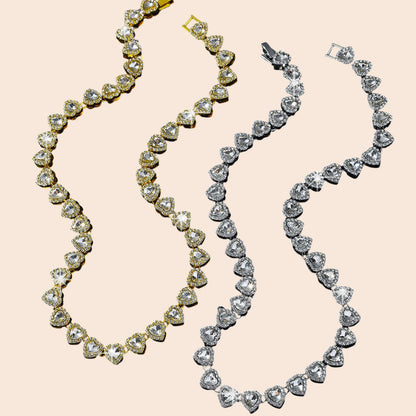 Luxury Heart Crystal Cuban Chain Set