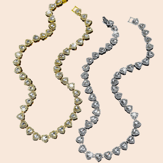 Luxury Heart Crystal Cuban Chain Set