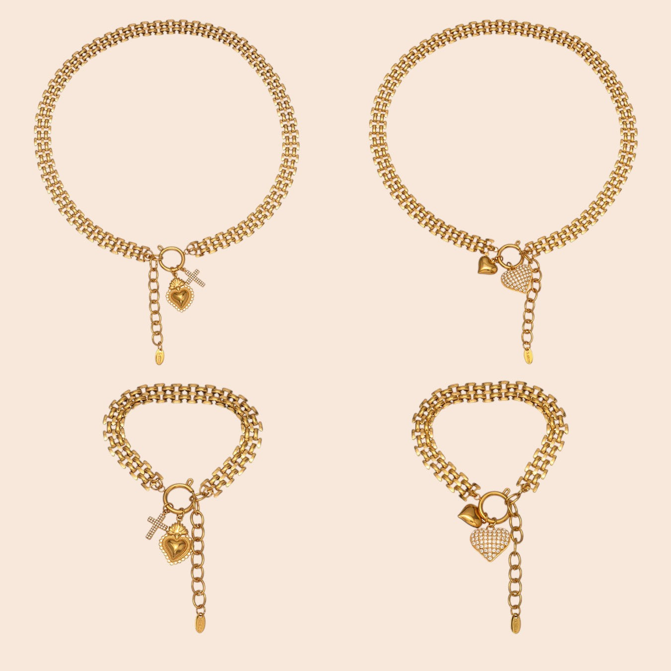 Luxe Heart Charm Zircon Jewelry Set