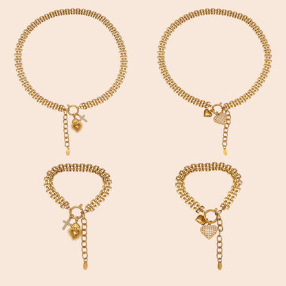 Luxe Heart Charm Zircon Jewelry Set