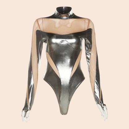 Metallic Illusion Mesh Jumpsuit Set