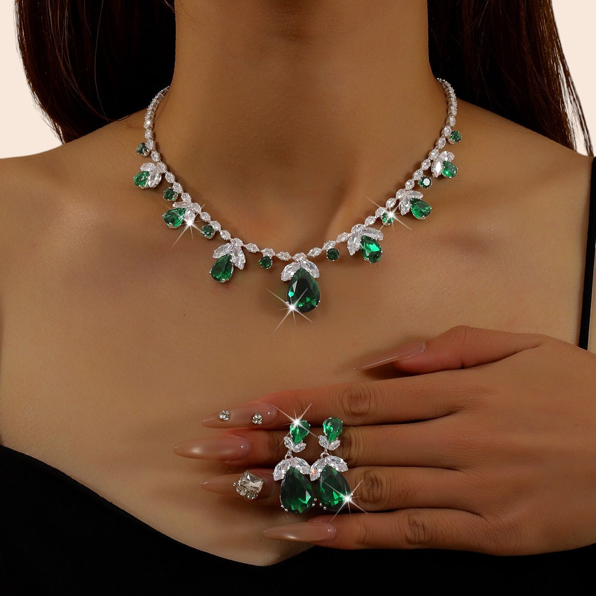Sparkling Zircon Crystal Jewelry Set