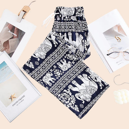 Thai Elephant Print Wide-Leg Pants – Boho Comfort Luxe