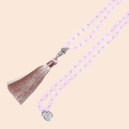 Rose Quartz Tassel Mala Necklace & Bracelet Set