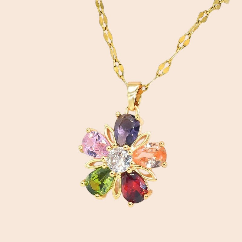 Colorful Crystal Flower Jewelry Set – Luxe Floral Sparkle