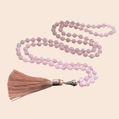 Rose Quartz Tassel Mala Necklace & Bracelet Set