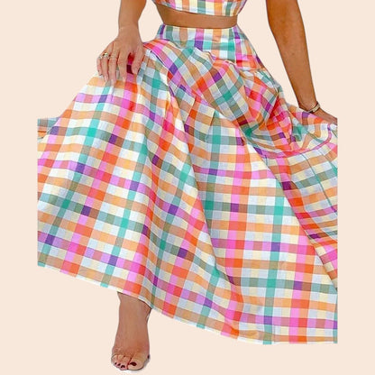 Pastel Plaid Crop Top & Maxi Skirt Set