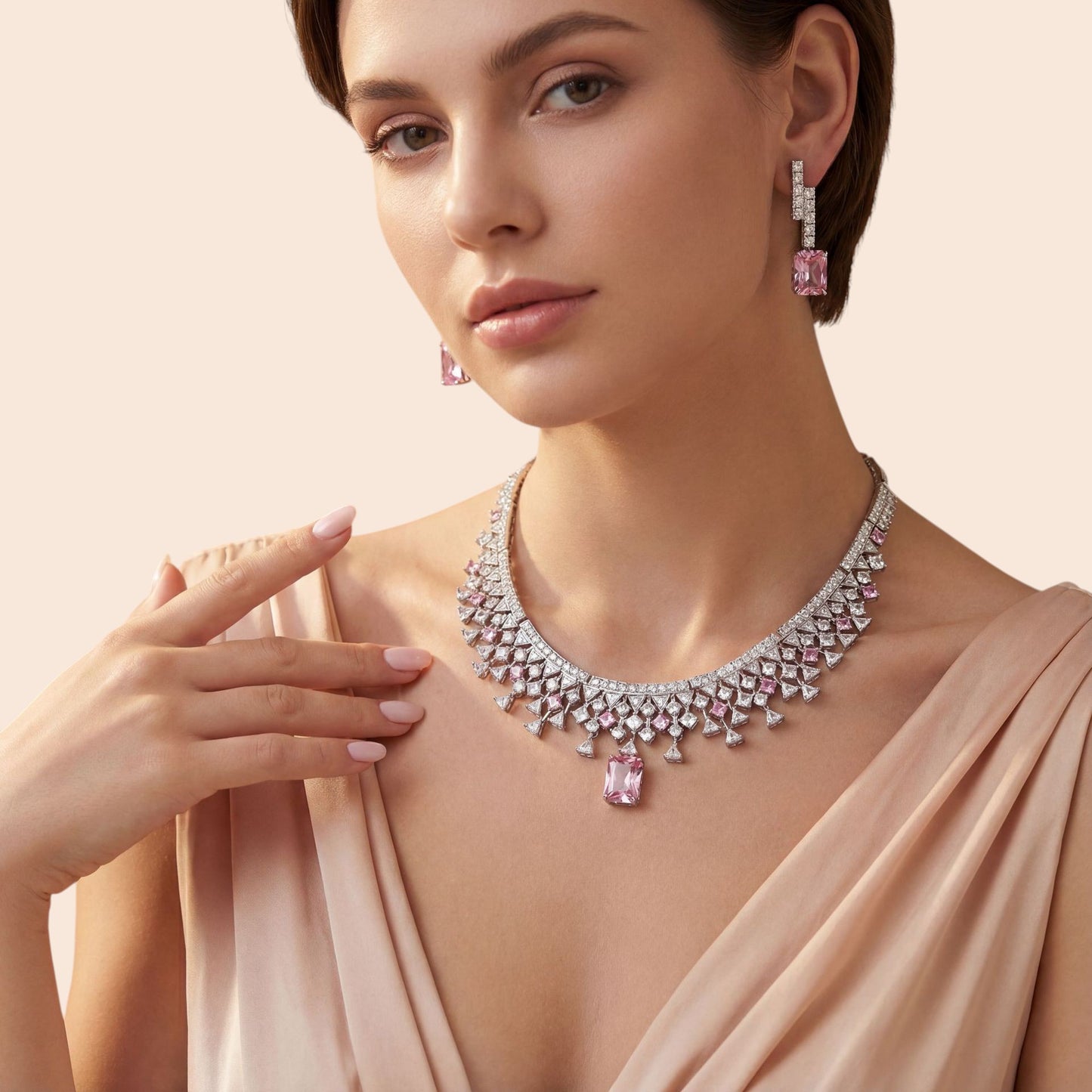 Luxury Zircon Crystal Necklace & Earring Set