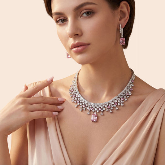 Luxury Zircon Crystal Necklace & Earring Set