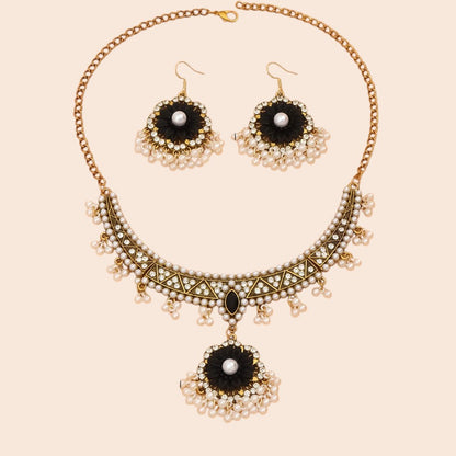 Vintage Pearl Flower Statement Necklace & Earring Set