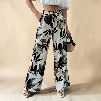 Title: Bohemian Floral Wide-Leg Pants – Effortless Resort Luxe