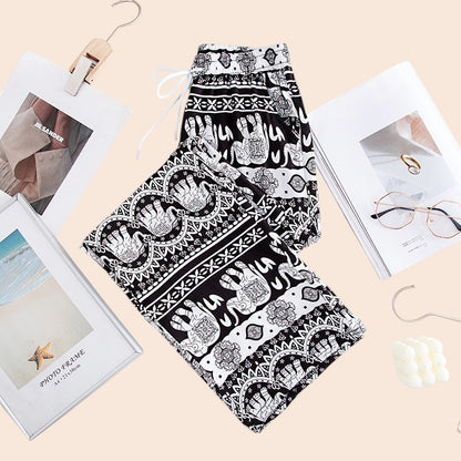 Thai Elephant Print Wide-Leg Pants – Boho Comfort Luxe