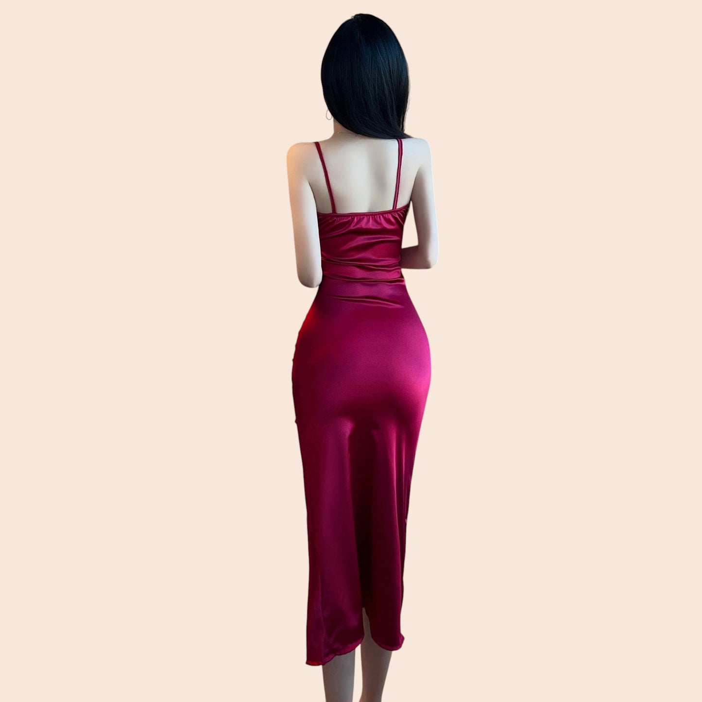Lace Detail Satin Slip Midi Dress