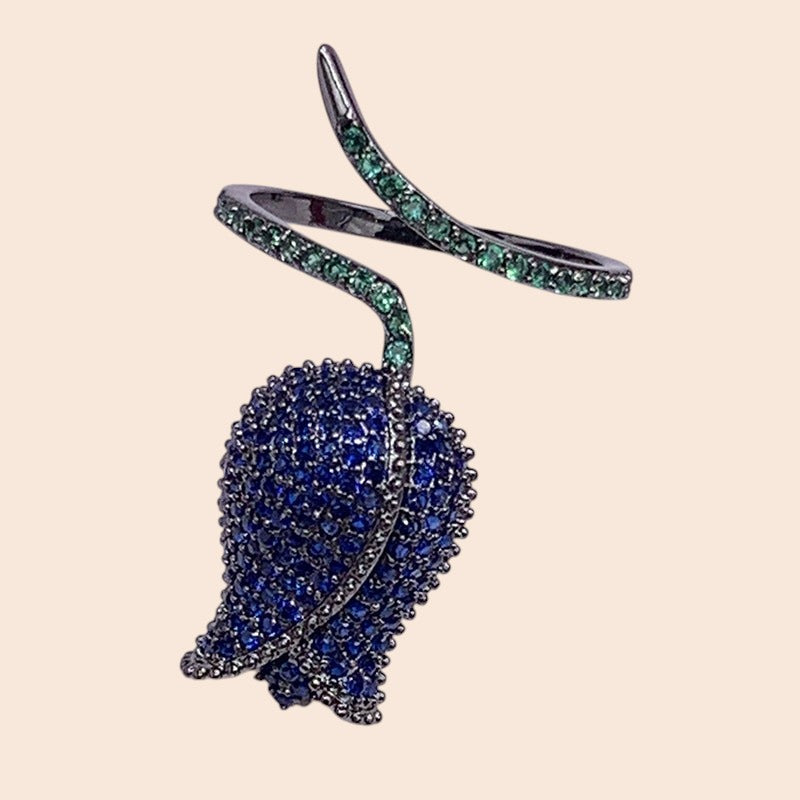 Crystal Bloom Adjustable Ring – Romantic Floral Elegance