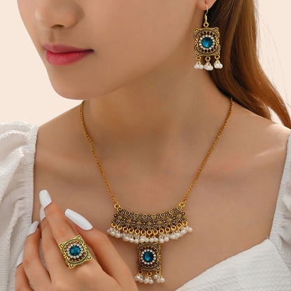 Vintage Pearl Flower Statement Necklace & Earring Set