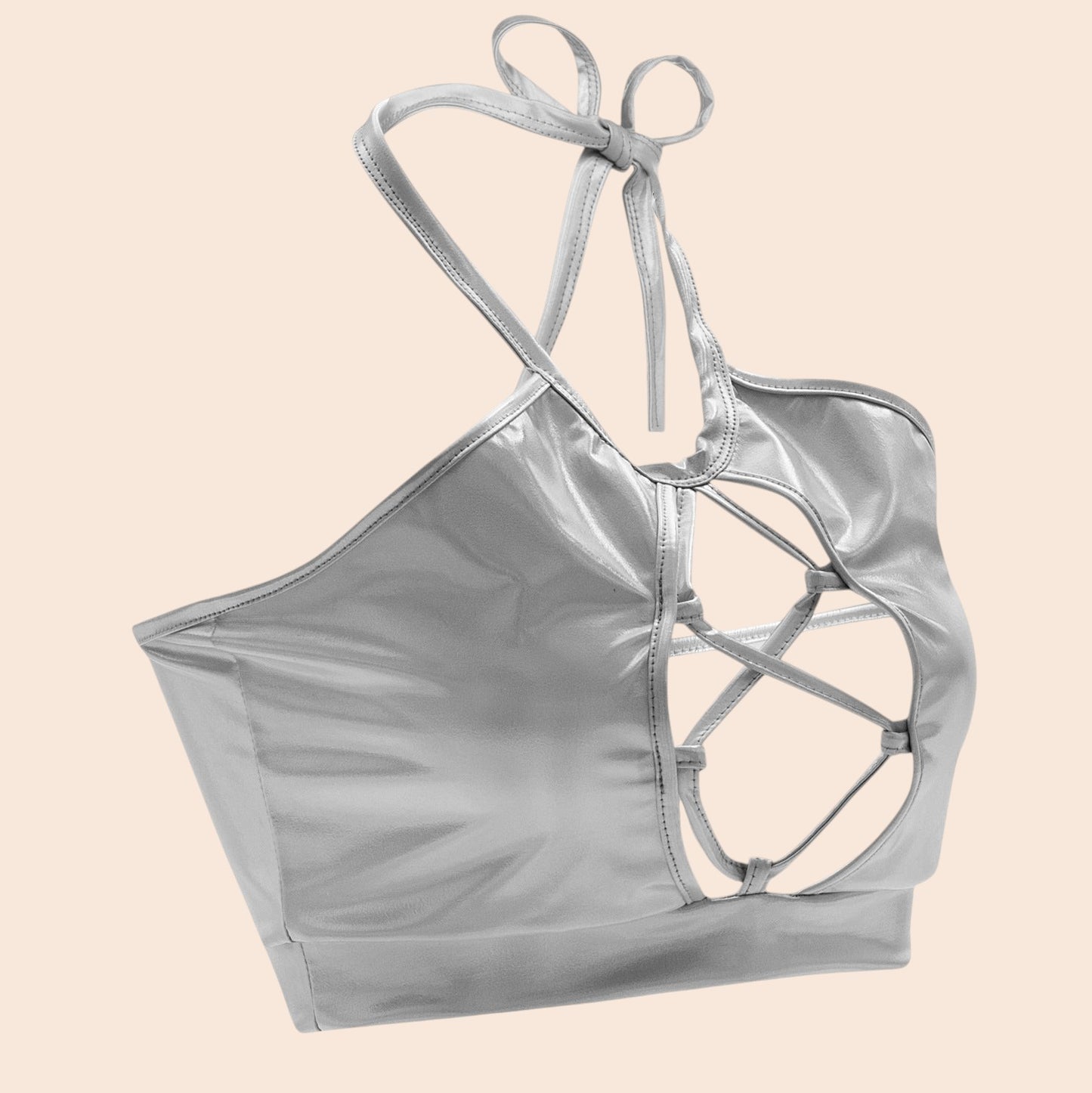 Metallic Cutout Halter Crop Top