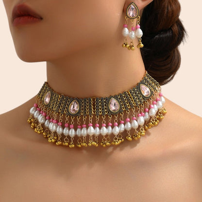 Vintage Pearl Flower Statement Necklace & Earring Set