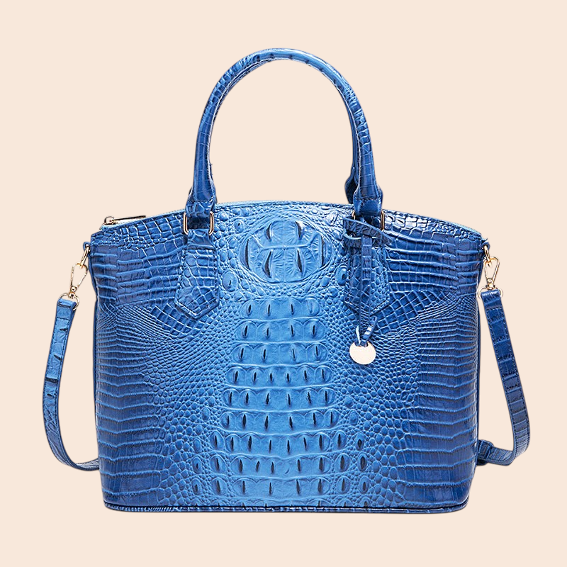 My Store Amara blue crocodile-embossed structured top handle handbag with a detachable shoulder strap