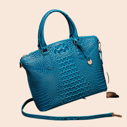 My Store Amara blue crocodile-embossed top handle handbag with a detachable shoulder strap and polished hardware.