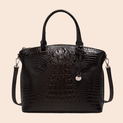 My Store Amara dark brown croc-embossed structured top handle handbag with a detachable shoulder strap