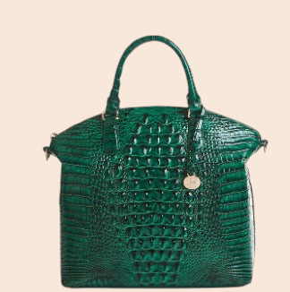 My Store Amara green crocodile-embossed structured top handle handbag with polished gold hardware accents.
