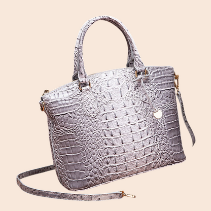 My Store Amara grey croc-embossed top handle handbag with structured silhouette and detachable shoulder strap