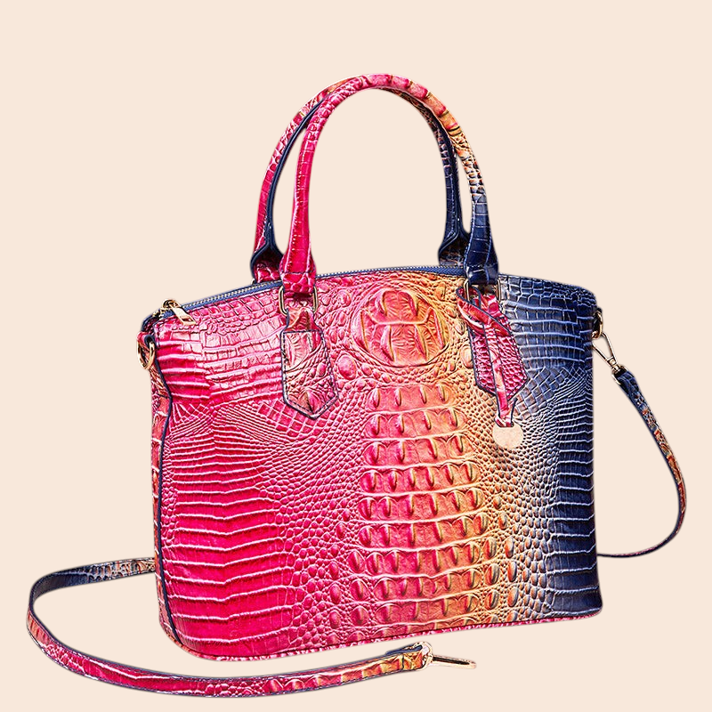 My Store Amara handbag in multicolor croc-embossed PU with a structured top handle and detachable shoulder strap.