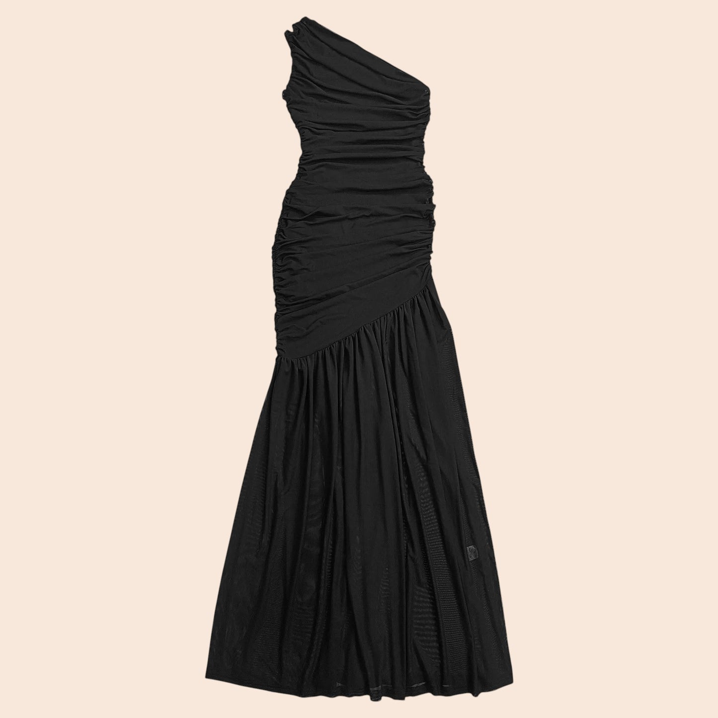 My Store black one-shoulder maxi dress with ruched bodice and flowing mermaid skirt for formal evening events