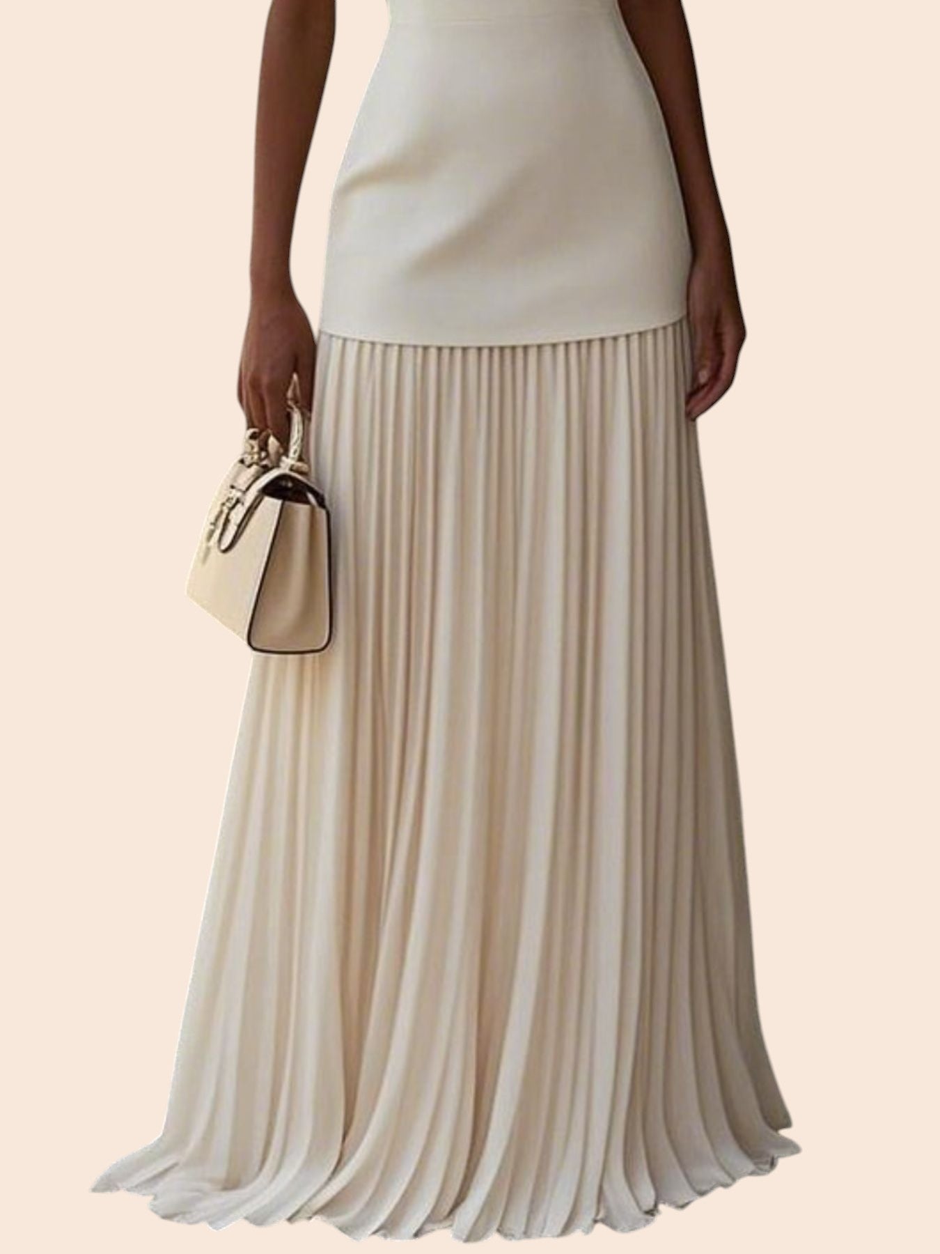 My Store cream drop-waist maxi dress with a structured sleeveless bodice and a flowing pleated floor-length skirt.