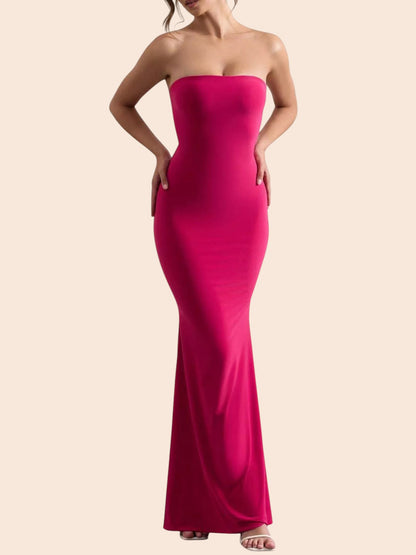 My Store strapless fuchsia pink mermaid maxi dress with a curve-skimming silhouette on a model