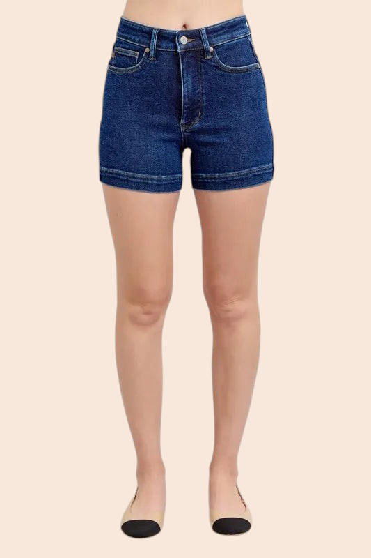 My Store Judy Blue high-waisted dark-wash denim shorts with tummy control and a classic five-pocket design