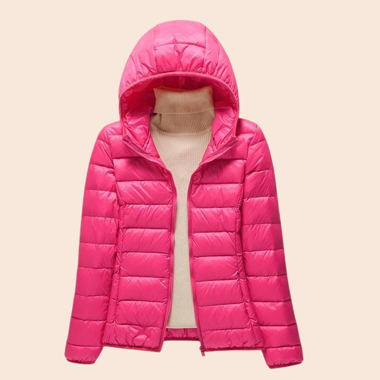 My Store lightweight hot pink hooded puffer jacket with quilted construction and full zip closure