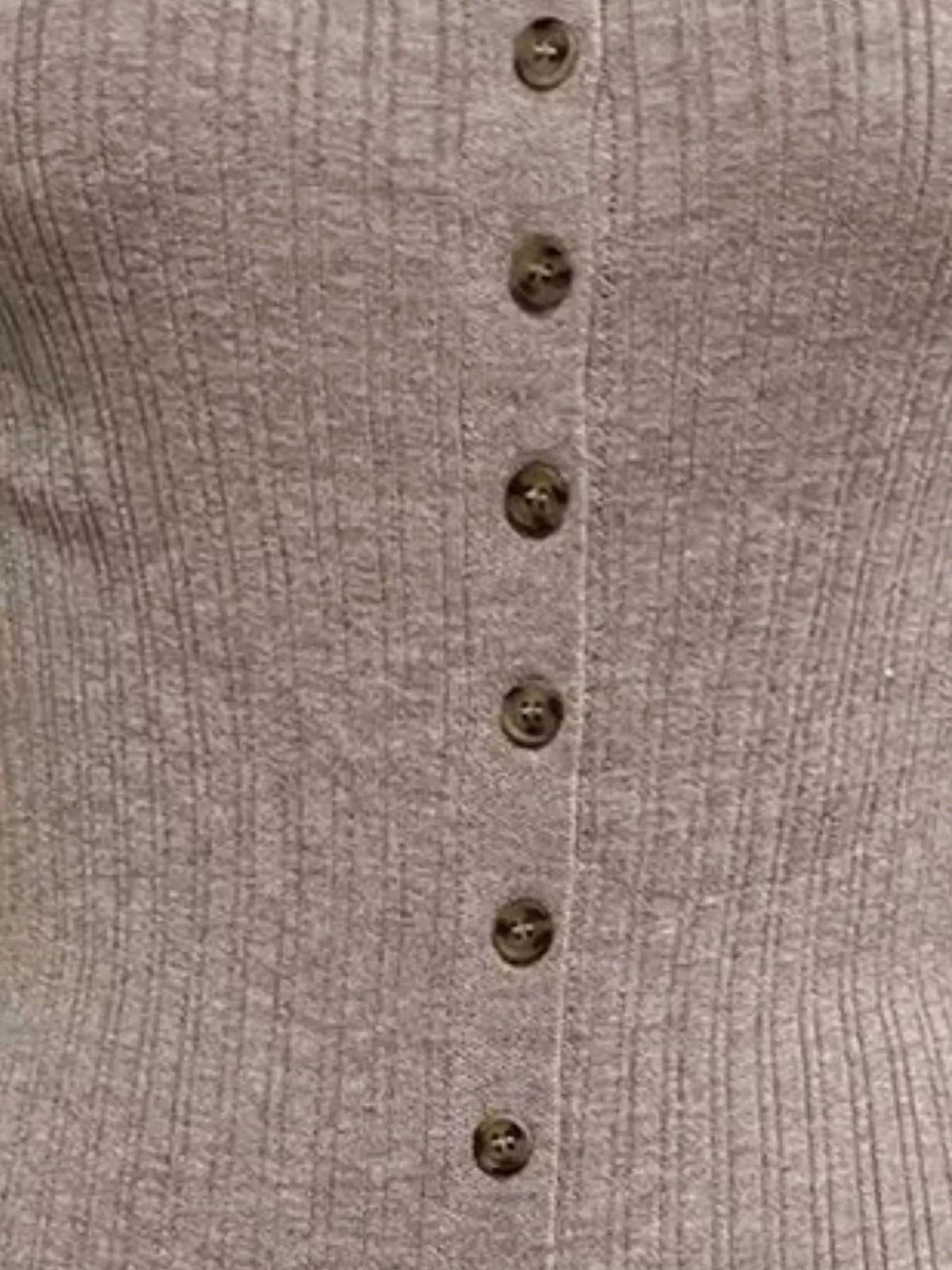 My Store ribbed knit mini dress in taupe featuring a button-front design and soft textured fabric