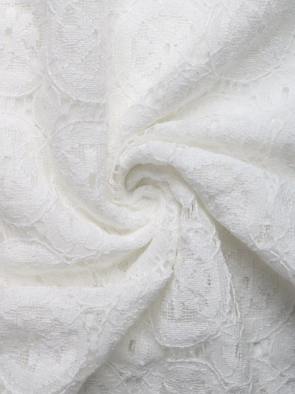 My Store white floral lace fabric with intricate patterns and a soft, textured finish in a spiral swirl design