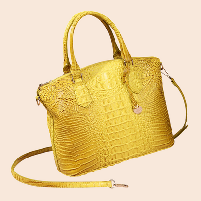 My Store Amara yellow croc-embossed top handle handbag with a detachable shoulder strap and polished gold hardware.