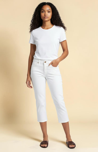 My Store Judy Blue high-waist white cropped skinny jeans with stretch denim and functional pockets.
