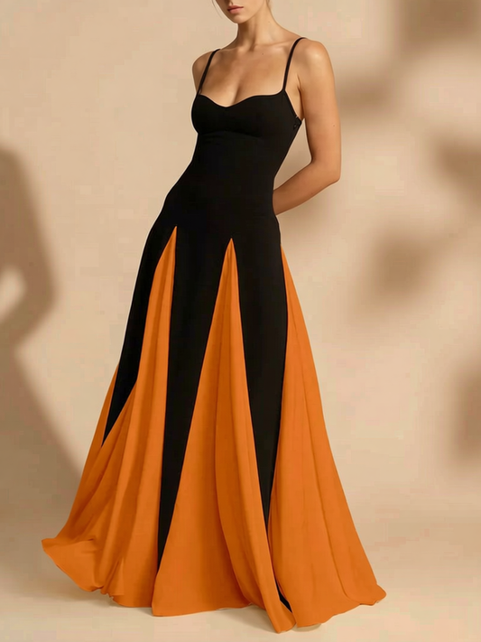 Two-Tone Flowing Maxi Dress