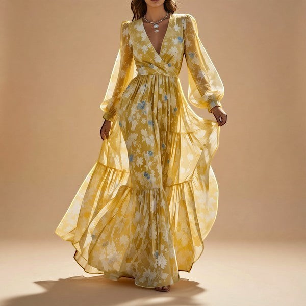 Golden Meadow Floral Maxi Dress