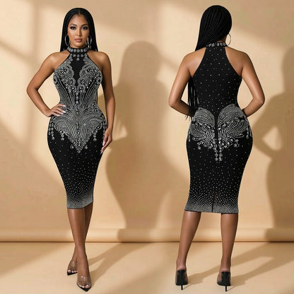 Radiant Rhinestone Halter Midi Dress