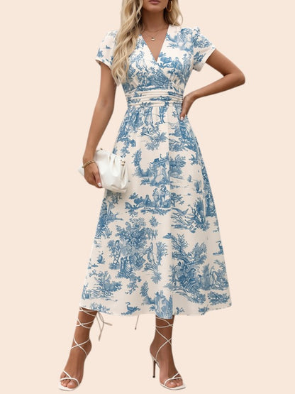 Blue Porcelain Floral Midi Dress