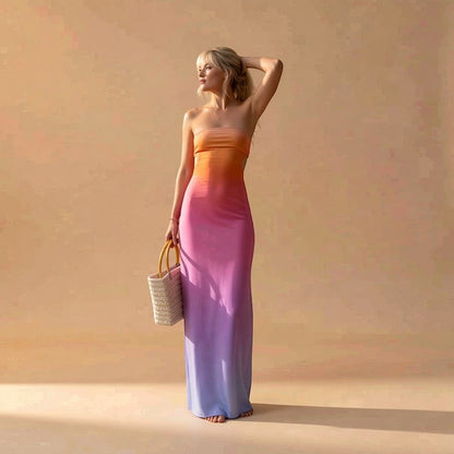 Sunset Ombre Strapless Maxi Dress