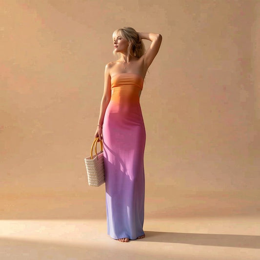 Sunset Ombre Strapless Maxi Dress