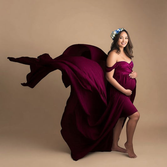 Elegant Off-Shoulder Maternity Maxi Dress